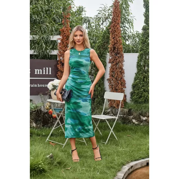 imageGRACE KARIN Bodycon Mesh Dresses for Women Sleeveless Midi Tie Dye Dress Side Slit Wedding Cocktail Party DressesGreen
