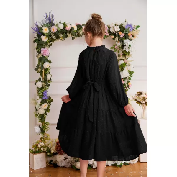 imageGRACE KARIN Girls Long Sleeve Dress Aline Flowy Maxi Dresses for Girls 514 YearsBlack