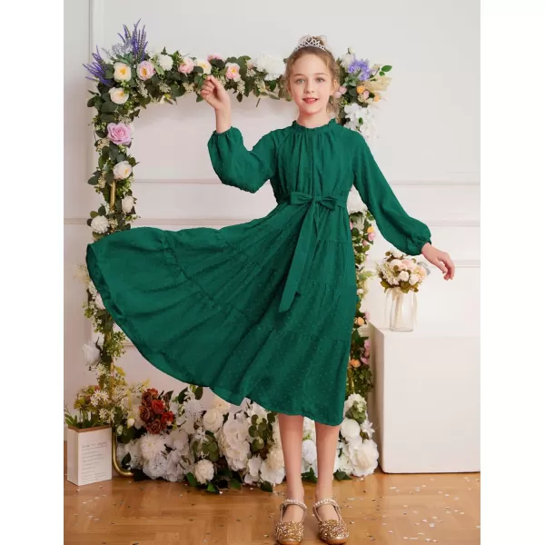 imageGRACE KARIN Girls Long Sleeve Dress Aline Flowy Maxi Dresses for Girls 514 YearsDark Green