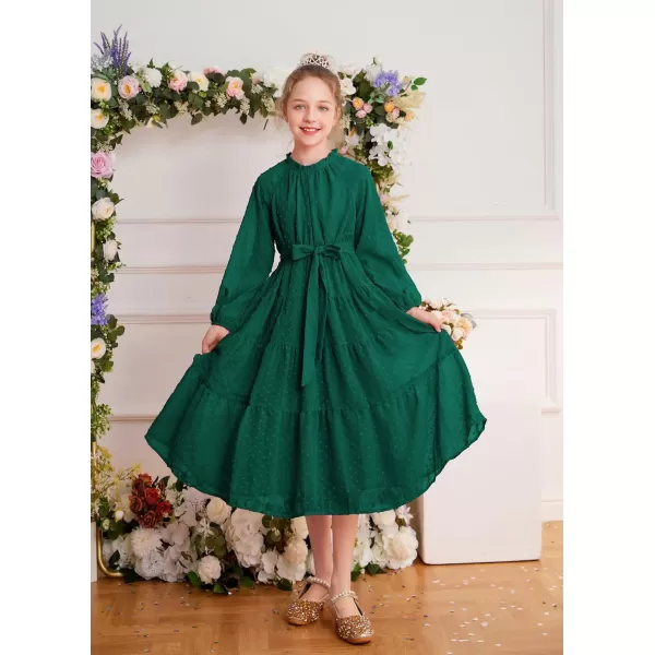 imageGRACE KARIN Girls Long Sleeve Dress Aline Flowy Maxi Dresses for Girls 514 YearsDark Green