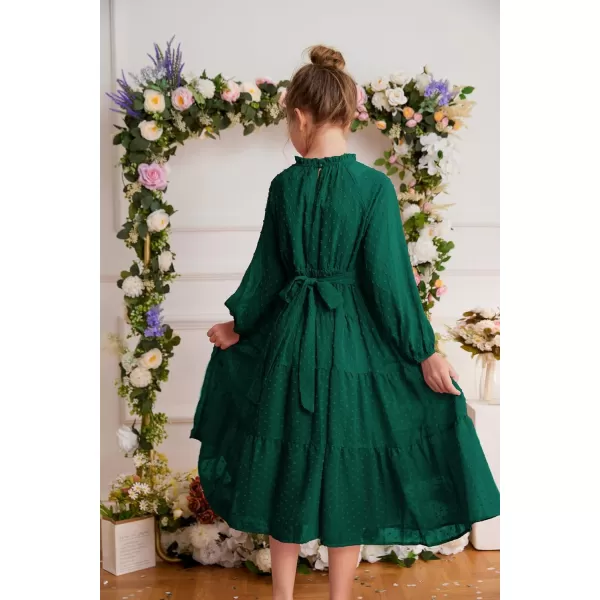 imageGRACE KARIN Girls Long Sleeve Dress Aline Flowy Maxi Dresses for Girls 514 YearsDark Green