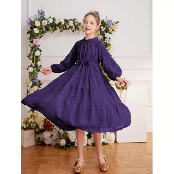 imageGRACE KARIN Girls Long Sleeve Dress Aline Flowy Maxi Dresses for Girls 514 YearsDark Purple