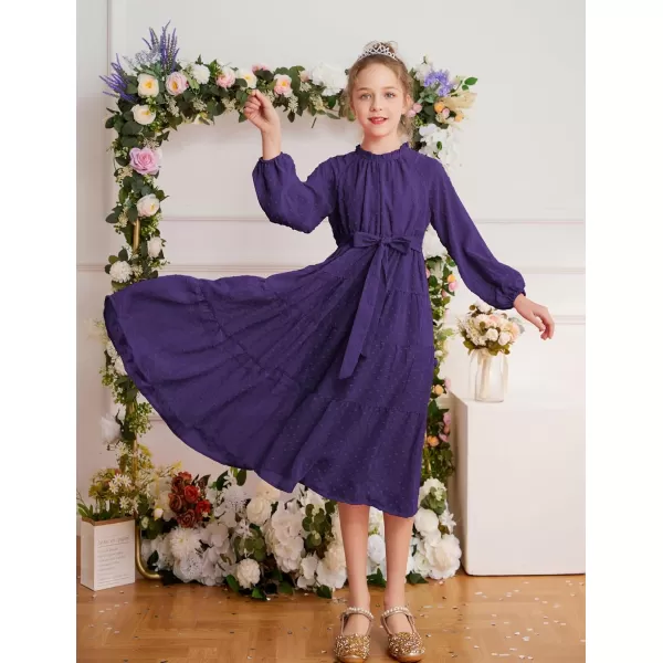 imageGRACE KARIN Girls Long Sleeve Dress Aline Flowy Maxi Dresses for Girls 514 YearsDark Purple