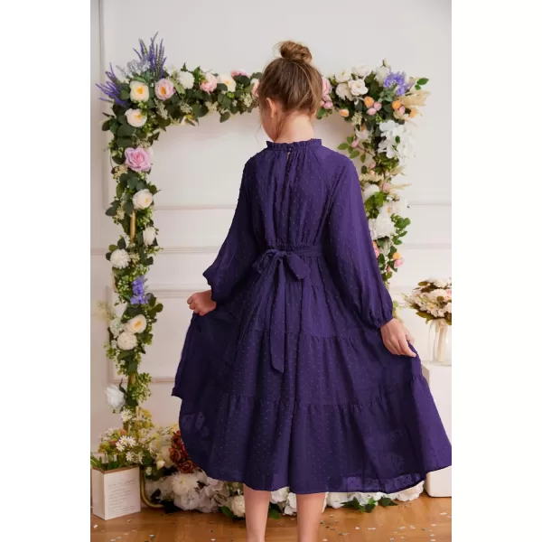 imageGRACE KARIN Girls Long Sleeve Dress Aline Flowy Maxi Dresses for Girls 514 YearsDark Purple