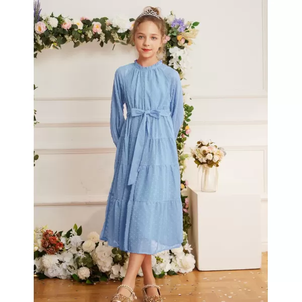 imageGRACE KARIN Girls Long Sleeve Dress Aline Flowy Maxi Dresses for Girls 514 YearsLight Blue