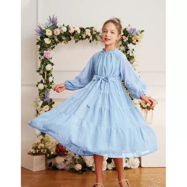 imageGRACE KARIN Girls Long Sleeve Dress Aline Flowy Maxi Dresses for Girls 514 YearsLight Blue