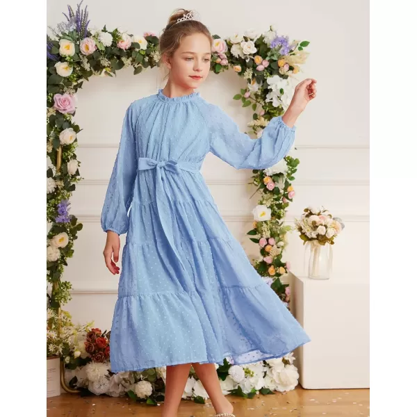 imageGRACE KARIN Girls Long Sleeve Dress Aline Flowy Maxi Dresses for Girls 514 YearsLight Blue