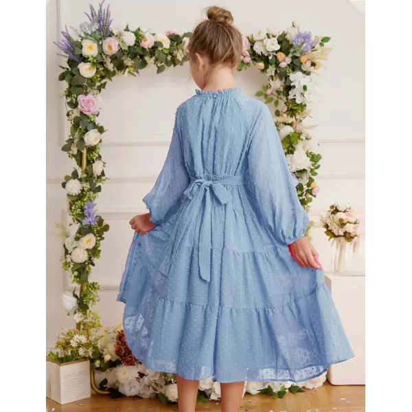 imageGRACE KARIN Girls Long Sleeve Dress Aline Flowy Maxi Dresses for Girls 514 YearsLight Blue