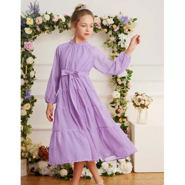 imageGRACE KARIN Girls Long Sleeve Dress Aline Flowy Maxi Dresses for Girls 514 YearsLight Purple