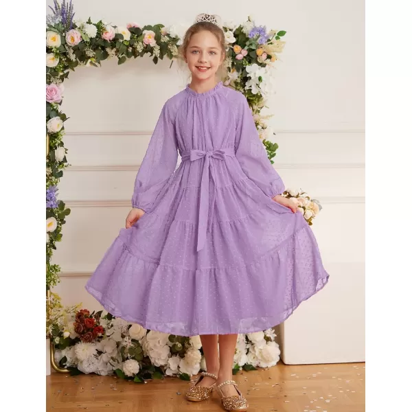 imageGRACE KARIN Girls Long Sleeve Dress Aline Flowy Maxi Dresses for Girls 514 YearsLight Purple