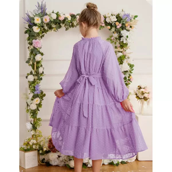 imageGRACE KARIN Girls Long Sleeve Dress Aline Flowy Maxi Dresses for Girls 514 YearsLight Purple