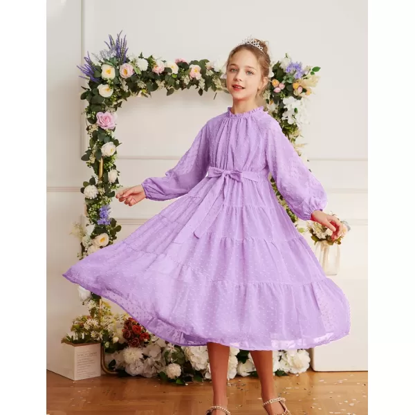 imageGRACE KARIN Girls Long Sleeve Dress Aline Flowy Maxi Dresses for Girls 514 YearsLight Purple