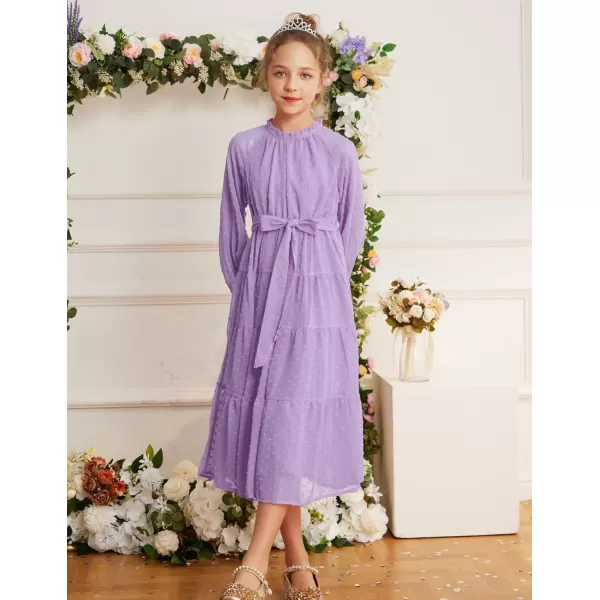 imageGRACE KARIN Girls Long Sleeve Dress Aline Flowy Maxi Dresses for Girls 514 YearsLight Purple