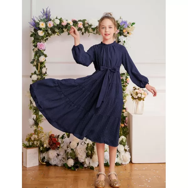 imageGRACE KARIN Girls Long Sleeve Dress Aline Flowy Maxi Dresses for Girls 514 YearsNavy Blue