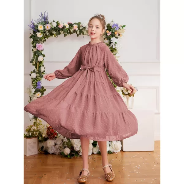 imageGRACE KARIN Girls Long Sleeve Dress Aline Flowy Maxi Dresses for Girls 514 YearsRedbrown