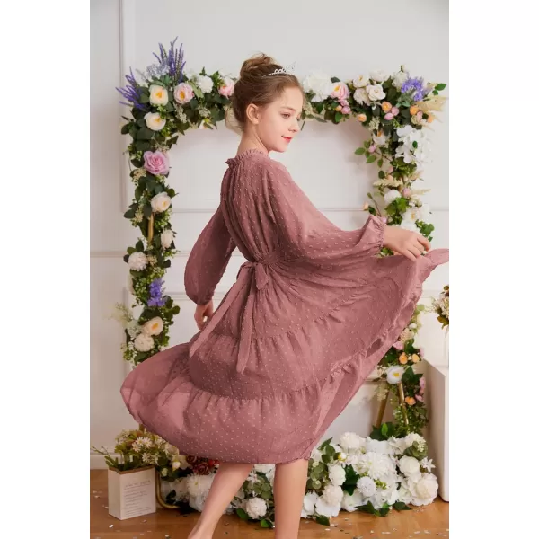 imageGRACE KARIN Girls Long Sleeve Dress Aline Flowy Maxi Dresses for Girls 514 YearsRedbrown