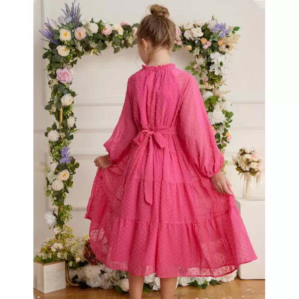 imageGRACE KARIN Girls Long Sleeve Dress Aline Flowy Maxi Dresses for Girls 514 YearsRose Red