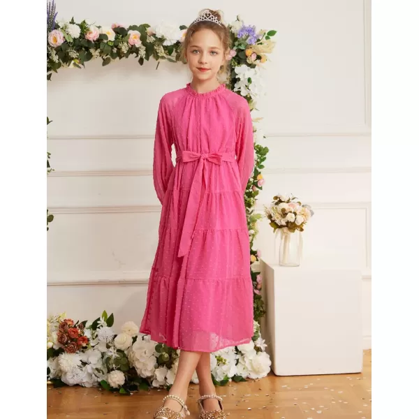 imageGRACE KARIN Girls Long Sleeve Dress Aline Flowy Maxi Dresses for Girls 514 YearsRose Red