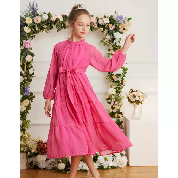 imageGRACE KARIN Girls Long Sleeve Dress Aline Flowy Maxi Dresses for Girls 514 YearsRose Red