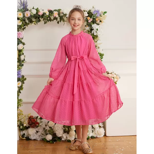 imageGRACE KARIN Girls Long Sleeve Dress Aline Flowy Maxi Dresses for Girls 514 YearsRose Red