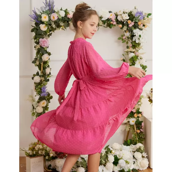 imageGRACE KARIN Girls Long Sleeve Dress Aline Flowy Maxi Dresses for Girls 514 YearsRose Red