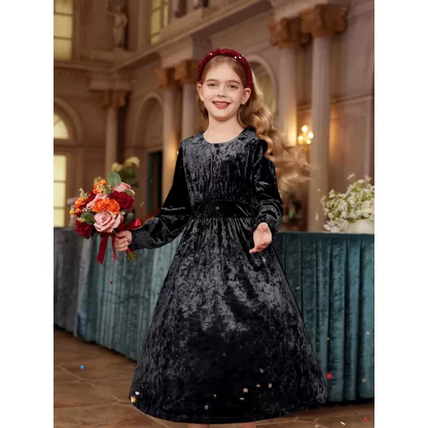 imageGRACE KARIN Girls Long Sleeve Velvet Dress Midi Fall Vintage Party Holiday Dresses for Kids 512YBlack