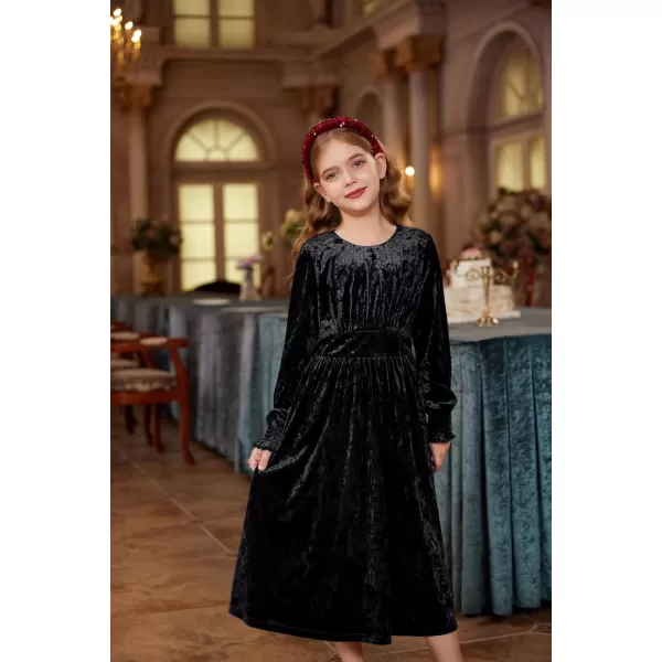 imageGRACE KARIN Girls Long Sleeve Velvet Dress Midi Fall Vintage Party Holiday Dresses for Kids 512YBlack