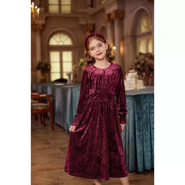 imageGRACE KARIN Girls Long Sleeve Velvet Dress Midi Fall Vintage Party Holiday Dresses for Kids 512YBurgundy