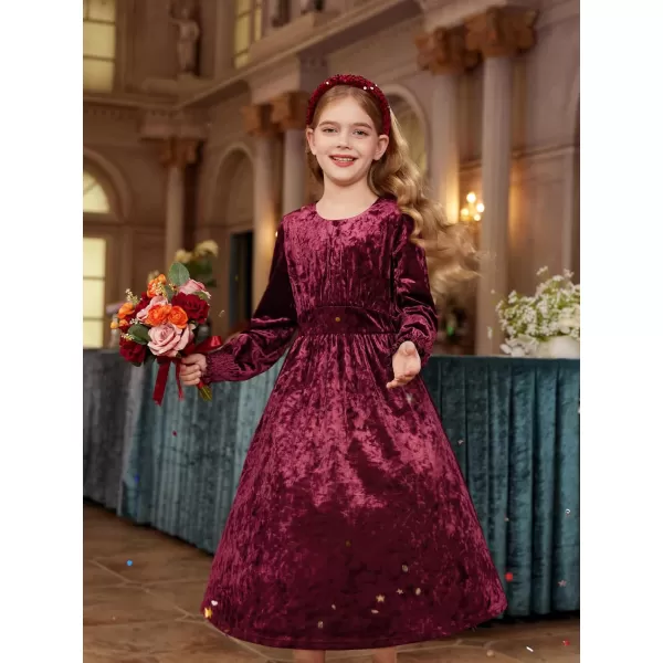 imageGRACE KARIN Girls Long Sleeve Velvet Dress Midi Fall Vintage Party Holiday Dresses for Kids 512YBurgundy