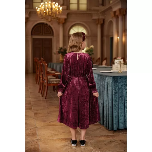 imageGRACE KARIN Girls Long Sleeve Velvet Dress Midi Fall Vintage Party Holiday Dresses for Kids 512YBurgundy