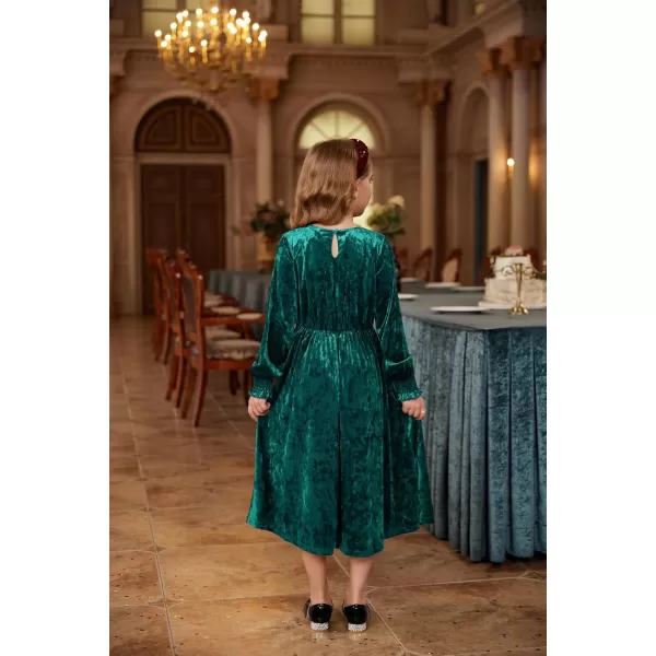 imageGRACE KARIN Girls Long Sleeve Velvet Dress Midi Fall Vintage Party Holiday Dresses for Kids 512YDark Green