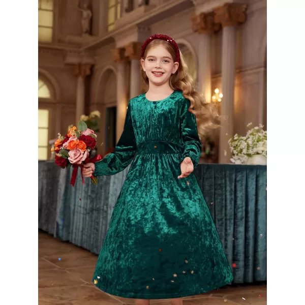 imageGRACE KARIN Girls Long Sleeve Velvet Dress Midi Fall Vintage Party Holiday Dresses for Kids 512YDark Green