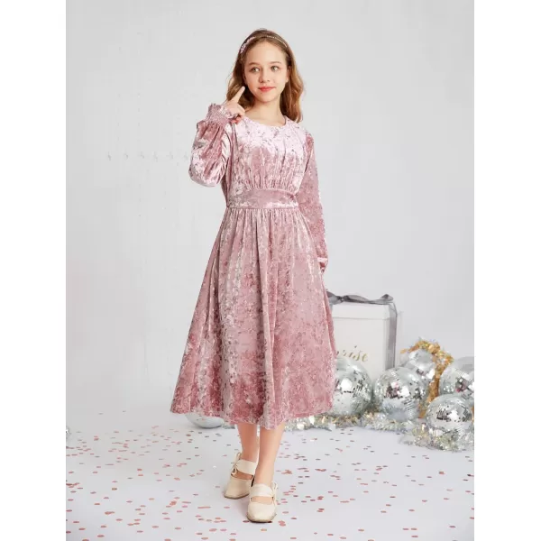 imageGRACE KARIN Girls Long Sleeve Velvet Dress Midi Fall Vintage Party Holiday Dresses for Kids 512YLight Pink