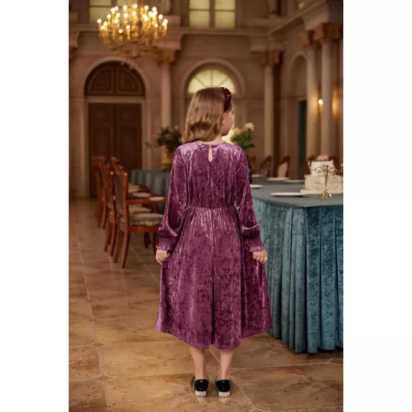 imageGRACE KARIN Girls Long Sleeve Velvet Dress Midi Fall Vintage Party Holiday Dresses for Kids 512YMauve