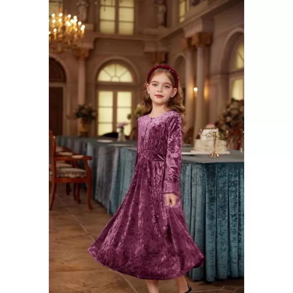 imageGRACE KARIN Girls Long Sleeve Velvet Dress Midi Fall Vintage Party Holiday Dresses for Kids 512YMauve