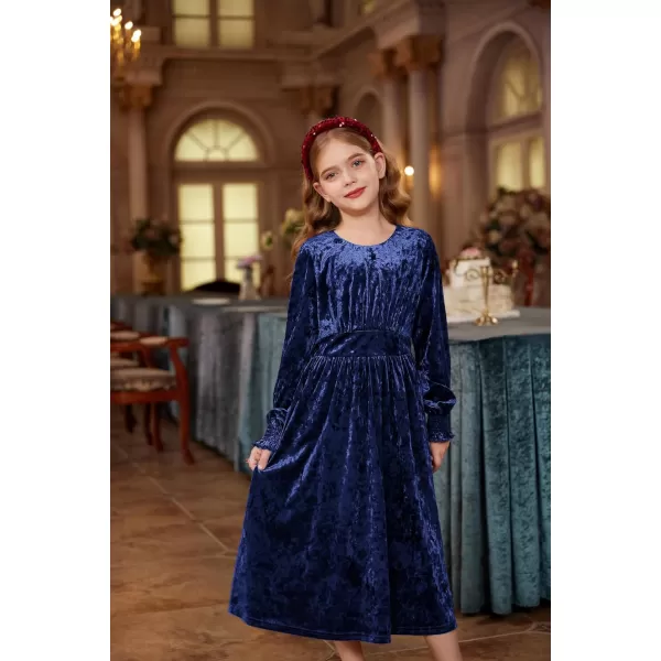 imageGRACE KARIN Girls Long Sleeve Velvet Dress Midi Fall Vintage Party Holiday Dresses for Kids 512YNavy Blue