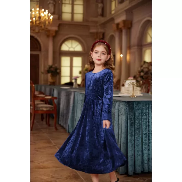 imageGRACE KARIN Girls Long Sleeve Velvet Dress Midi Fall Vintage Party Holiday Dresses for Kids 512YNavy Blue