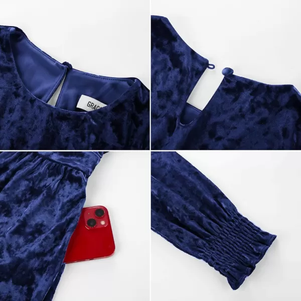 imageGRACE KARIN Girls Long Sleeve Velvet Dress Midi Fall Vintage Party Holiday Dresses for Kids 512YNavy Blue