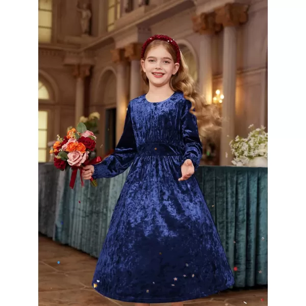 imageGRACE KARIN Girls Long Sleeve Velvet Dress Midi Fall Vintage Party Holiday Dresses for Kids 512YNavy Blue