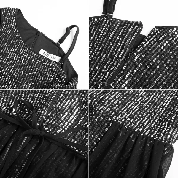 imageGRACE KARIN Girls Sequin Dress One Shoulder Birthday Party Prom Dresses 614YBlack Silver