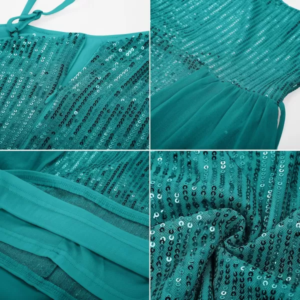 imageGRACE KARIN Girls Sequin Dress One Shoulder Birthday Party Prom Dresses 614YBlue Green