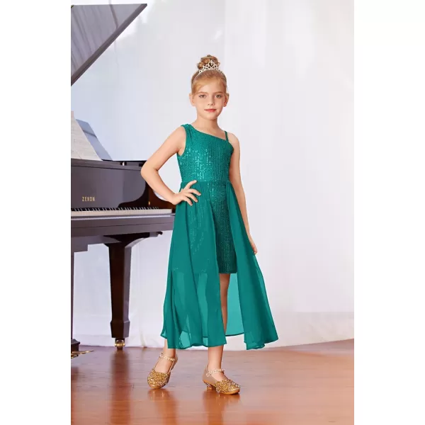 imageGRACE KARIN Girls Sequin Dress One Shoulder Birthday Party Prom Dresses 614YBlue Green