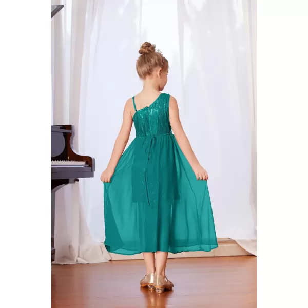 imageGRACE KARIN Girls Sequin Dress One Shoulder Birthday Party Prom Dresses 614YBlue Green