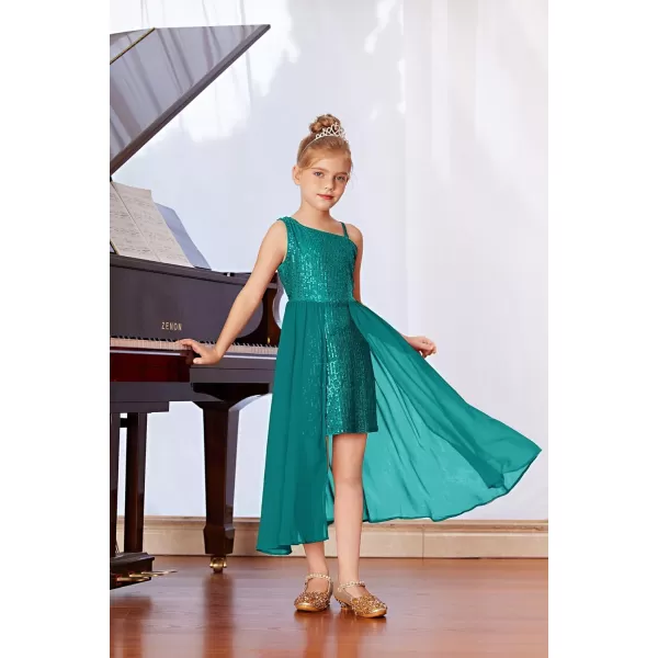 imageGRACE KARIN Girls Sequin Dress One Shoulder Birthday Party Prom Dresses 614YBlue Green