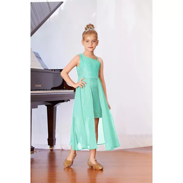 imageGRACE KARIN Girls Sequin Dress One Shoulder Birthday Party Prom Dresses 614YLight Green
