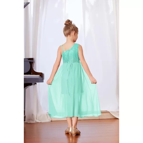 imageGRACE KARIN Girls Sequin Dress One Shoulder Birthday Party Prom Dresses 614YLight Green