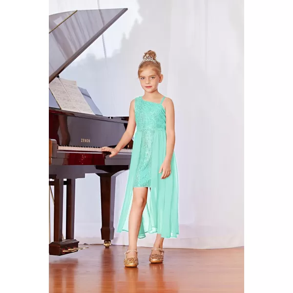 imageGRACE KARIN Girls Sequin Dress One Shoulder Birthday Party Prom Dresses 614YLight Green