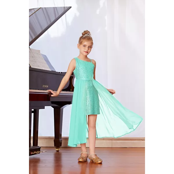 imageGRACE KARIN Girls Sequin Dress One Shoulder Birthday Party Prom Dresses 614YLight Green