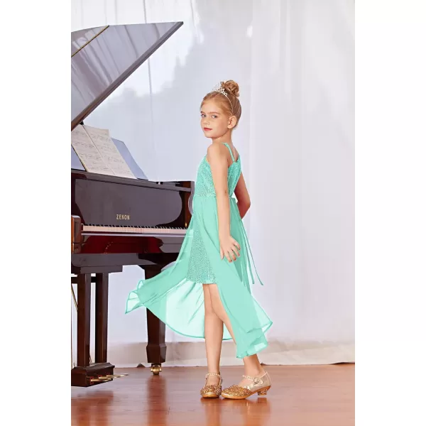 imageGRACE KARIN Girls Sequin Dress One Shoulder Birthday Party Prom Dresses 614YLight Green