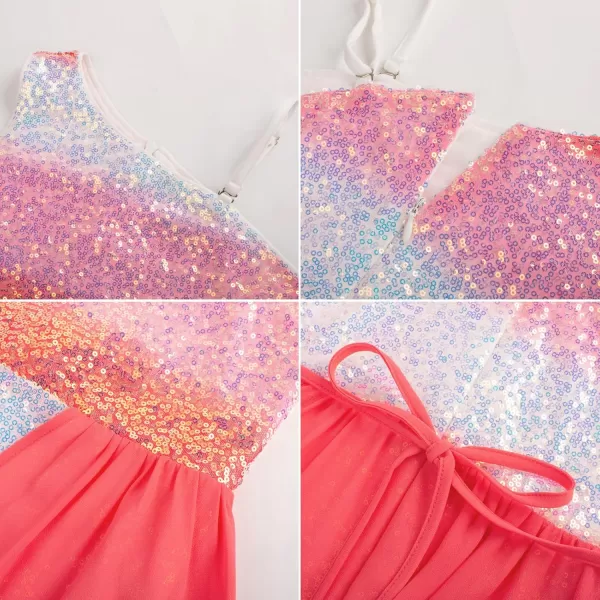 imageGRACE KARIN Girls Sequin Dress One Shoulder Birthday Party Prom Dresses 614YMulticolor Pink